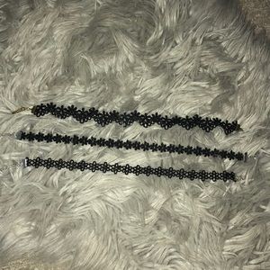 Set of 3 Black Flower Chokers
